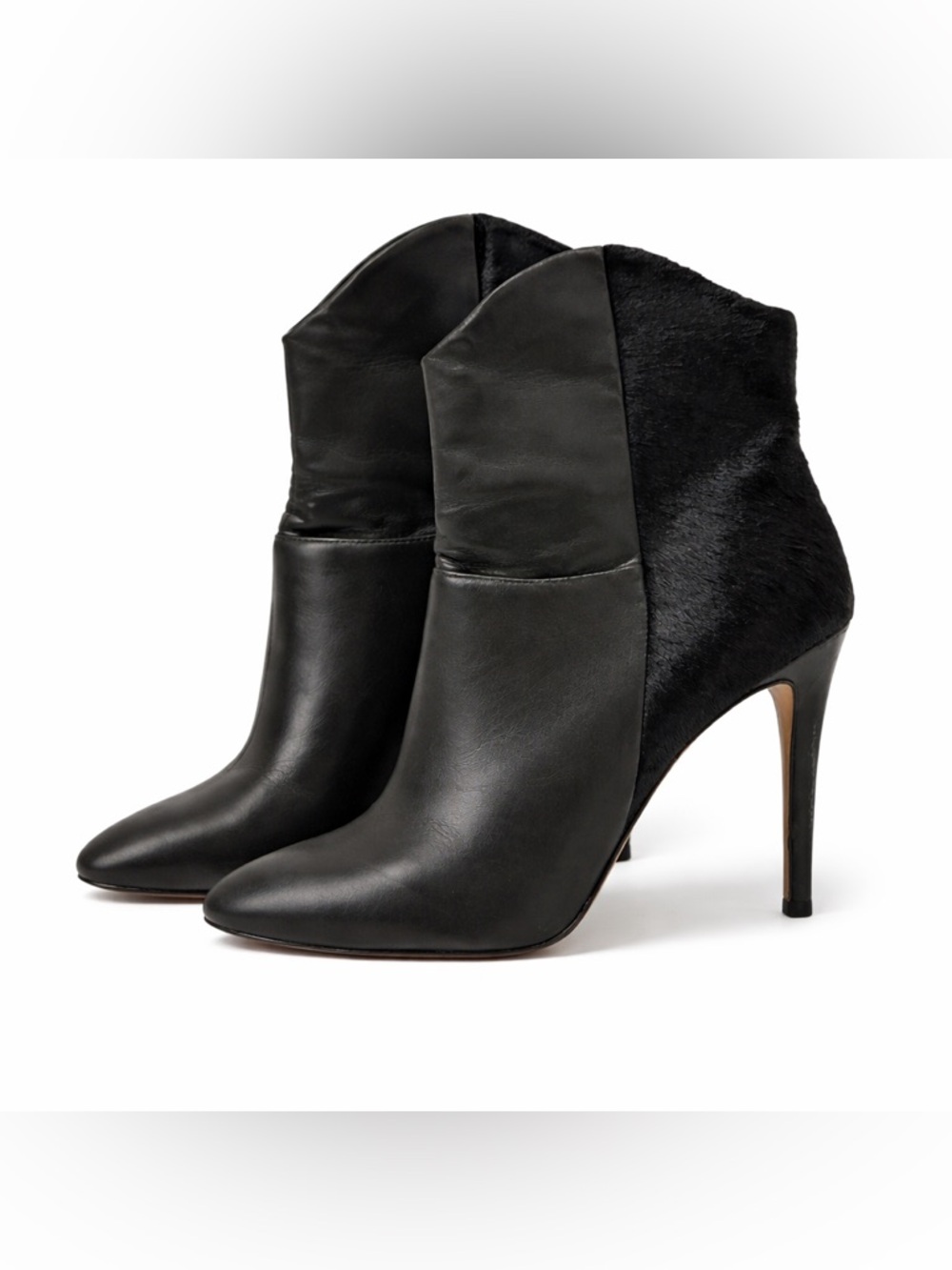 Madison Harding Steven Black Leather & Calf Hair Heeled Booties Size 9